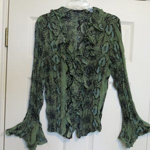 Animal print blouse front flounce flared sleeve XL